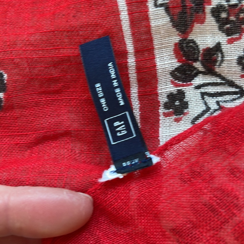 Gap Red Floral Large Rectangular Linen Scarf - image 3
